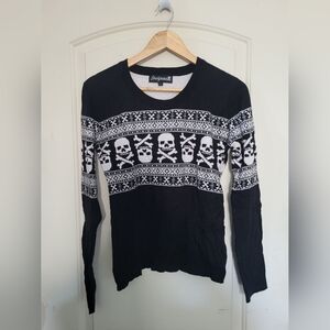 Sourpuss Clothing Holiday Sweater Skull Christmas Ugly L